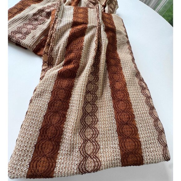 Vintage 80s pleated curtain, tan, brown, rust vertical stripes, per panel - Picture 6 of 10